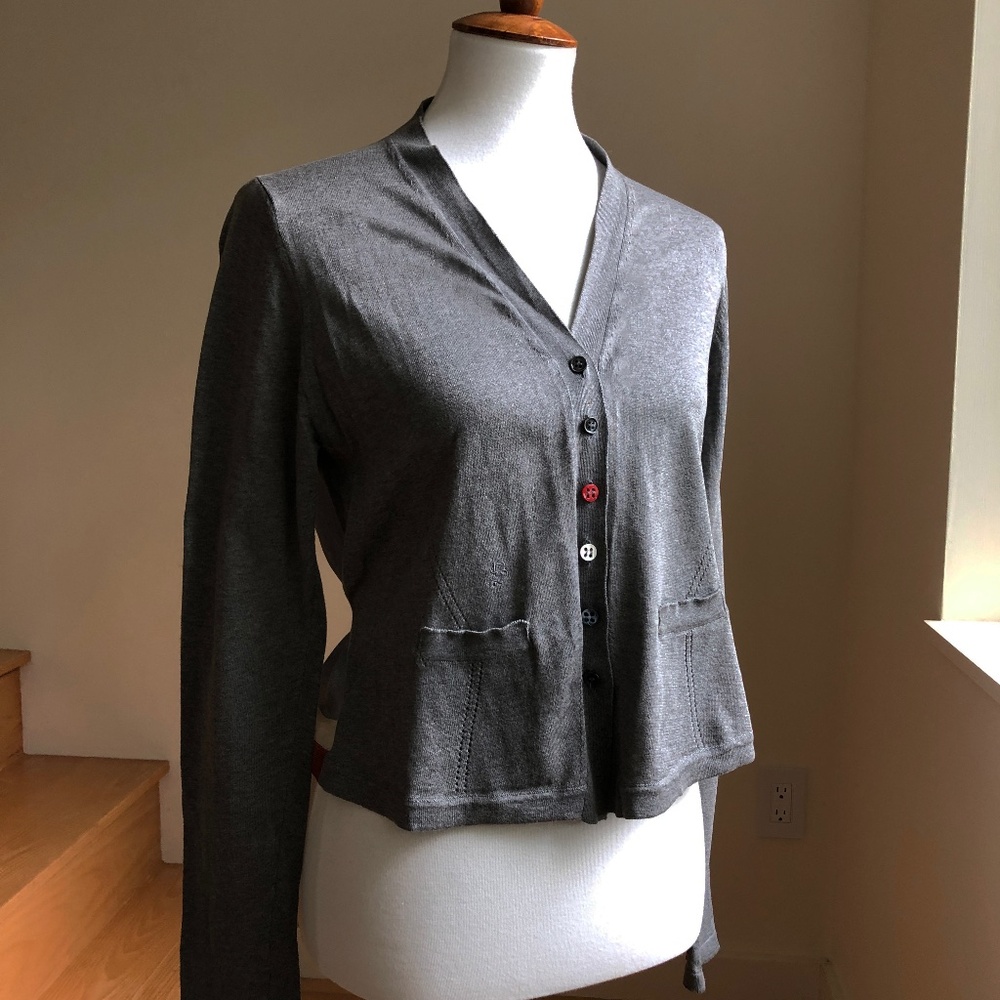 Paul Smith Grey Cotton Knit Cardigan with Silk Union Jack Motif